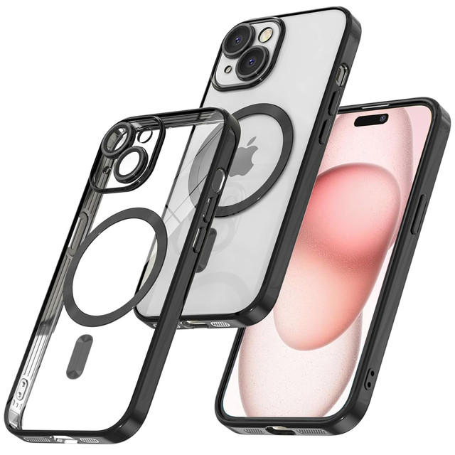 MagSafe Case for iPhone 15 Plus Glamor Luxury Cover Slim Ring Alogy Black Transparent Glass