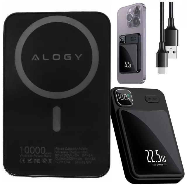 PowerBank Alogy MagCharge 22,5 W PD20W PowerDelivery Schnellladung 10000 mAh kabellos für MagSafe Black