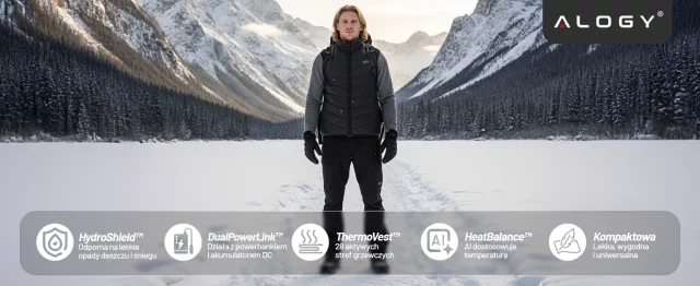 Kamizelka grzewcza z 28 strefami – 4-stopniowa regulacja temperatury, zasilanie USB, idealna na zimę i aktywności outdoor – Alogy ThermoVest™ Czarna (XL)