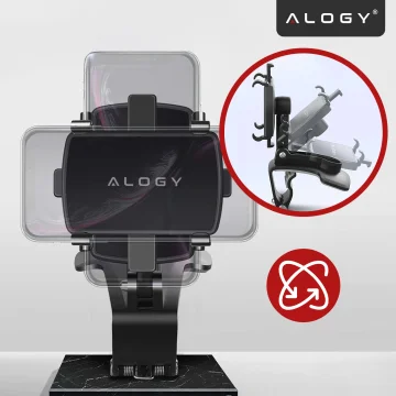 Uchwyt samochodowy do telefonu do 7.2" – montaż na lusterko, kokpit lub osłonę przeciwsłoneczną, stabilny i regulowany – Alogy MirrorGrip™ Czarny