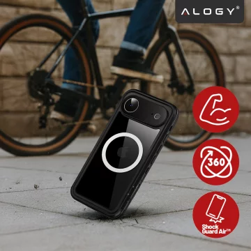 Kryt Alogy HydroArmor™ IP68 pro Apple iPhone 17 Air 6,6", 360° pancéřovaný kryt s průhlednou zadní stranou, kompatibilní s MagSafe, černý