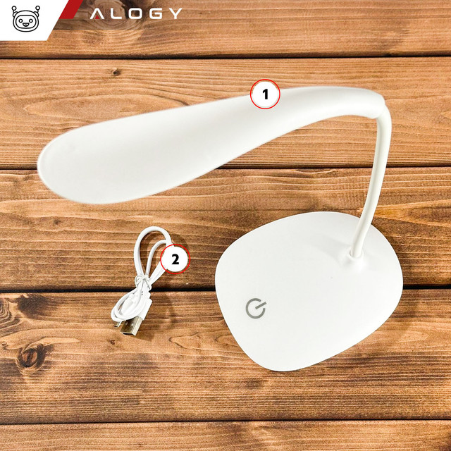 LED-Schreibtischlampe für Schreibtisch, Touch, Touch, Schule, USB, stehend, Nacht, kabellos, flexibel, Alogy, Weiß