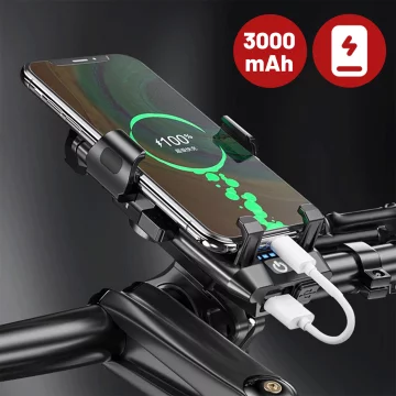 Bicycle Phone Holder 4in1 LED Light T6 Front Bell Bike Horn Powerbank 3000mAh Black