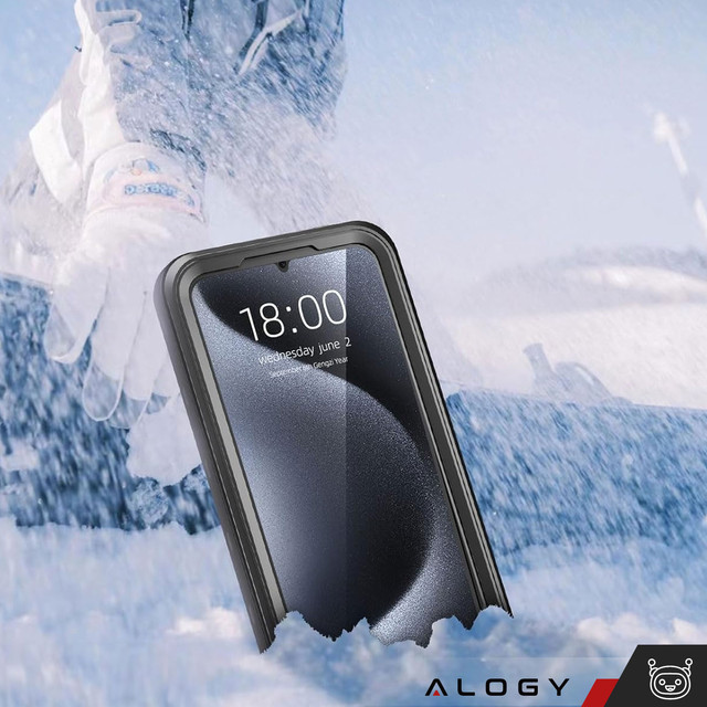Schutzhülle für Samsung Galaxy A35 5G, gepanzert, wasserdicht, IP68, 360-Grad-Rüstung, integriertes Glas, Alogy, Schwarz