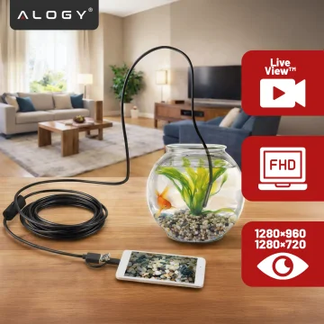 Alogy Duo Cam 1920 Full HD Lightning endoscope inspection camera for iPhone, USB-C, micro USB 3m 8mm black
