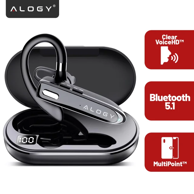 Wireless headset for Bluetooth 4.0 calls car headset with display V8 Black