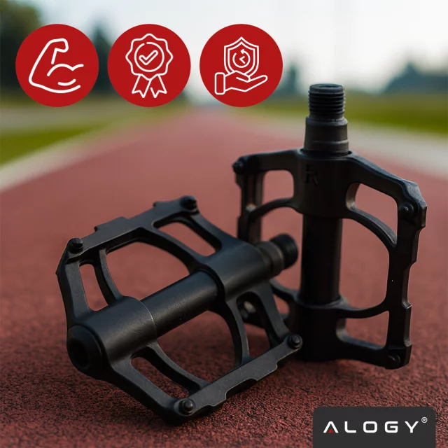 Alogy bicycle pedals for road and mountain bikes, MTB platform aluminum, set of 2, aluminum with triple bearing, black