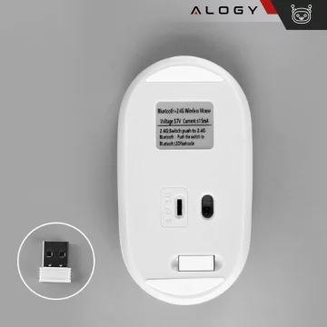 Alogy Wireless Mouse Ergonomic Small Mouse for Laptop PC Bluetooth 2.4GHz Silent White