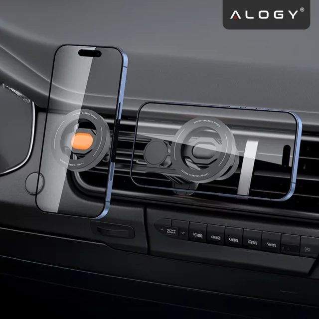 Uchwyt samochodowy do kratki wentylacyjnej – podwójny uchwyt do MagSafe na 2 telefony, mocny i stabilny, magnetyczna konstrukcja – Alogy MagGrip™ Duo Czarny