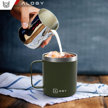 Thermal mug 420ml with handle lid for coffee, tea, steel, cold and hot drinks Alogy Green Washing brush