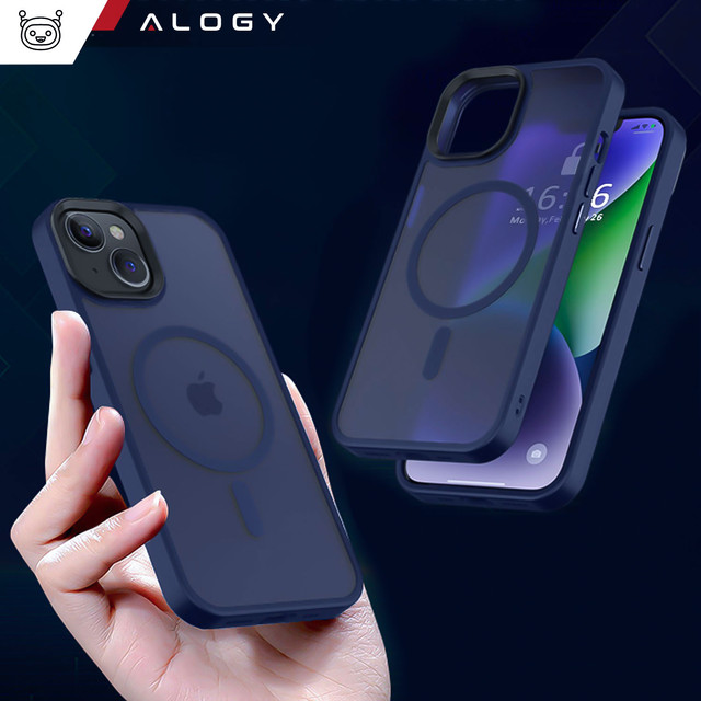 Pouzdro pro iPhone 14 Plus MagSafe Matt Case Cover matné Alogy Ring obrněné pouzdro na telefon Navy Blue Glass