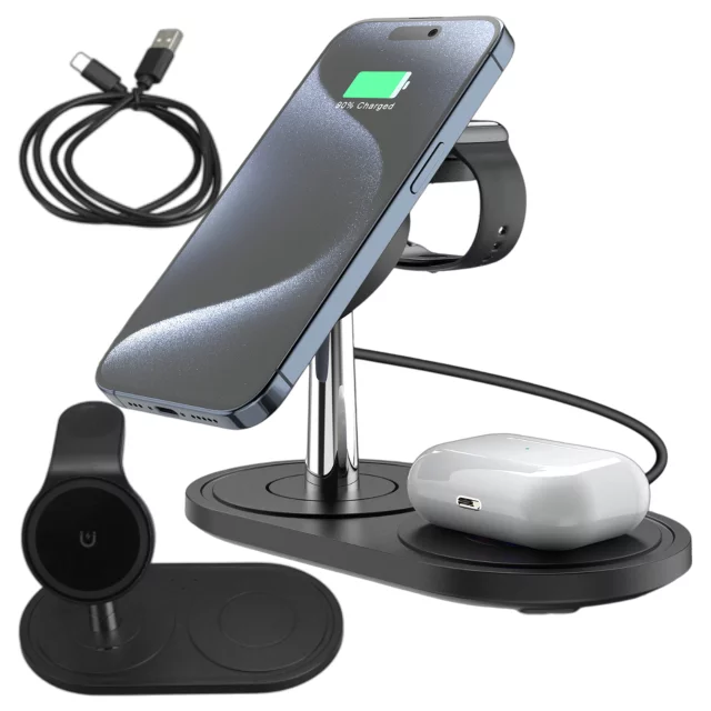 3v1 indukční nabíječka pro telefon hodinky sluchátka Alogy Qi nabíječka pro Apple iPhone Watch AirPods černá