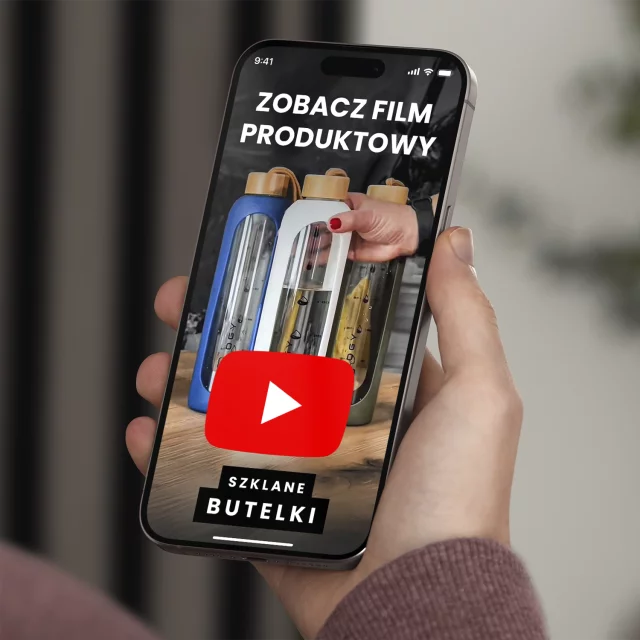 Butelka szklana duża bidon na napoje do picia Alogy Miarka motywacyjna 1l 1000ml etui silikonowe Biała