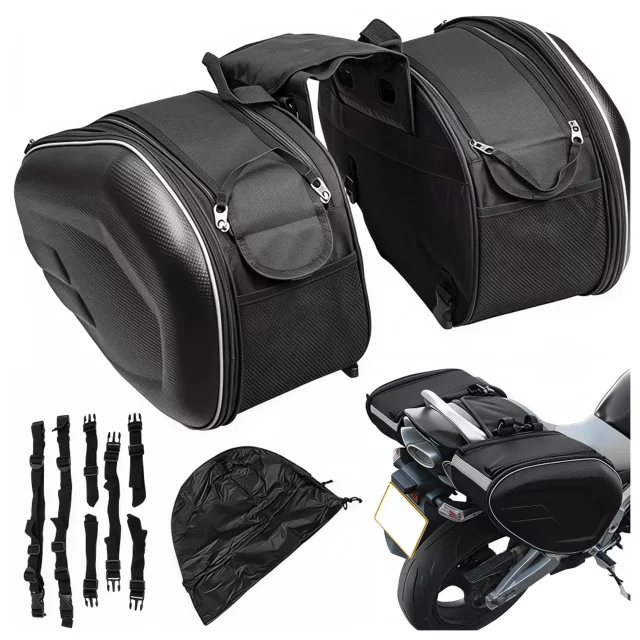 Motorrad-Satteltasche 38–58 l – Tasche, Seitenkoffer, Soziustasche, wasserdicht, robustes Material, verstellbar für Motorräder – Alogy RoadPack™ Schwarz