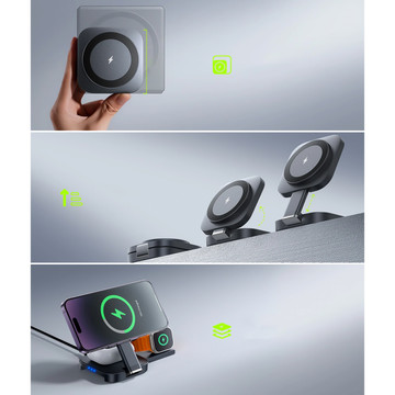 Qi Mag Safe 15W inductive charger for iPhone Apple Watch AirPods wireless 3in1 Docking station black