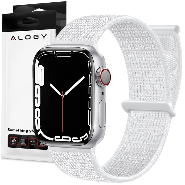 Pasek Alogy Nylon Strap z rzepem do Apple Watch 1/2/3/4/5/6/7/8/SE/Ultra (42/44/45/49mm) Biały