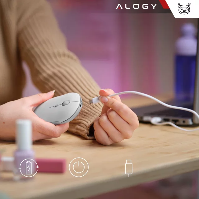 Alogy Wireless Mouse Ergonomic Small Mouse for Laptop PC Bluetooth 2.4GHz Silent White