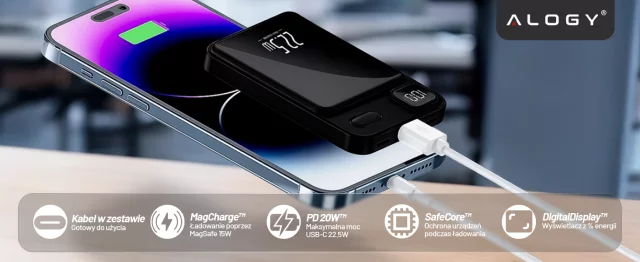 PowerBank Alogy MagCharge 22,5 W PD20W PowerDelivery Schnellladung 10000 mAh kabellos für MagSafe Black