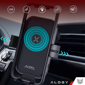 Alogy Fast Charging car holder with 15W inductive Qi charger automatic for the car on the grid fast charging black
