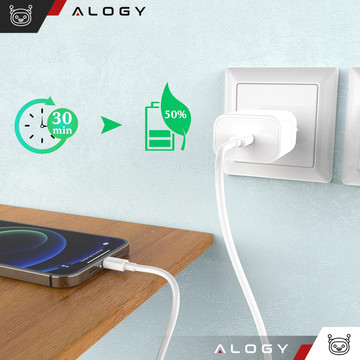 1m USB-C to Lightning cable Alogy Fast Charge iPhone charging cable 20W white