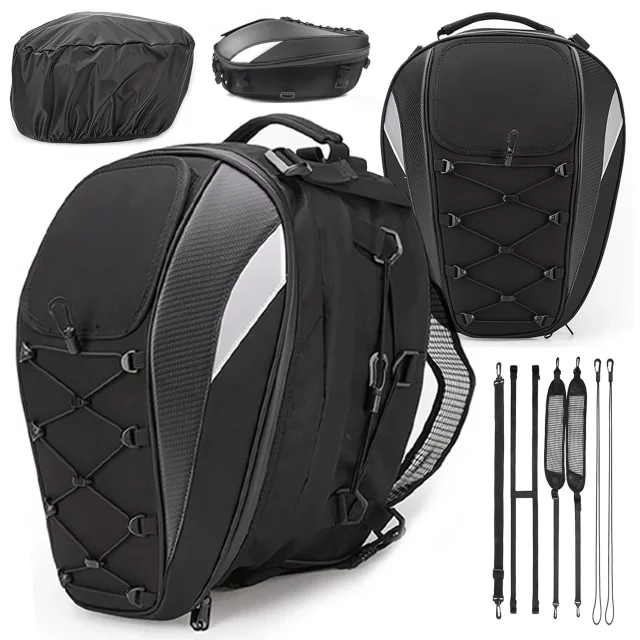 Wasserdichter Motorradrucksack 40 l – 5-in-1 – Topcase, Soziustasche, Gepäckträgertasche, Helmtasche, mit Schutzhülle, Nylon, City-Tasche für Motorräder – Alogy RoadMaster™ Schwarz