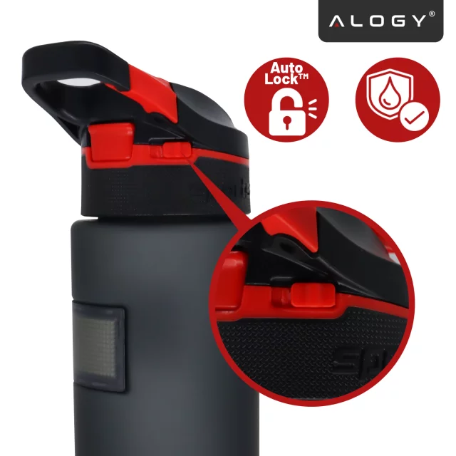 Alogy FitBottle™ 800ml Smart-Trinkflasche mit LED-Display, Bluetooth-Verbindung, Strohhalm, Motivationsfunktion, wiederverwendbar – Schwarz