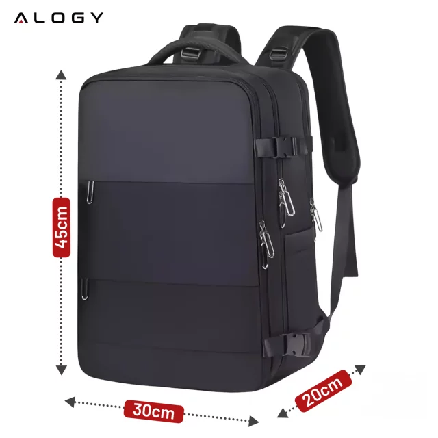 Alogy Unisex Schwarz Herren Damen Reise-Laptop-Rucksack für Koffer Gepäck für Flugzeug Arbeit Schule 45x30x20cm