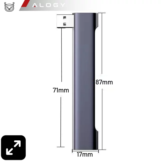 Alogy HUB Splitter Adapter for Laptop Computer USB-A to 3x USB-A 2.0 1x USB-A 3.0 Gray