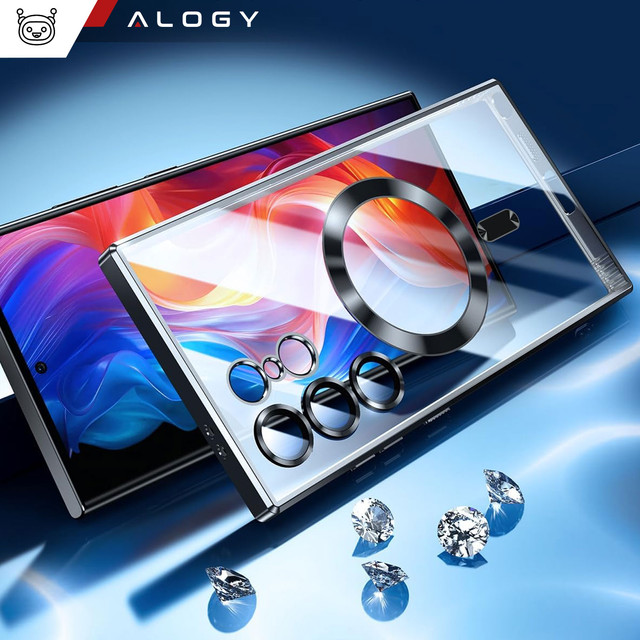 Hülle für Samsung Galaxy S24 Ultra Mag Safe Glamour Case Ringgehäuse Kameraschutz Alogy Schwarz Transparent