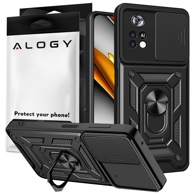 Alogy Camshield Stand Ring Armored Kryt fotoaparátu pro Poco M4 Pro 4G / LTE černý
