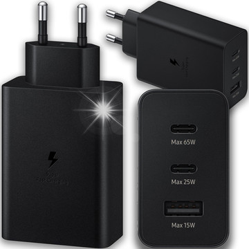Rychlá 65W nabíječka do zdi 2x USB-C typ C PD USB-A USB Alogy 3 porty silné černé pouzdro