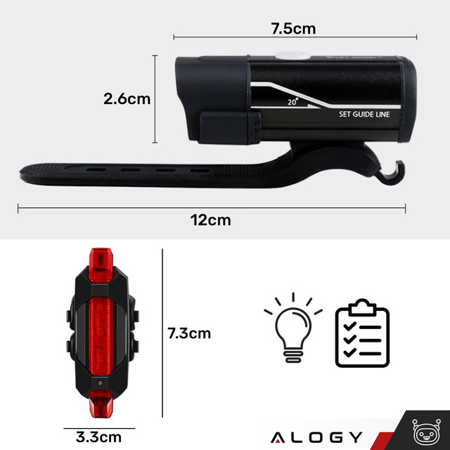 Bike Light Front Rear LED Front Rear Bike Light Lighting Waterproof IPX4 USB Bike Light Kit Alogy