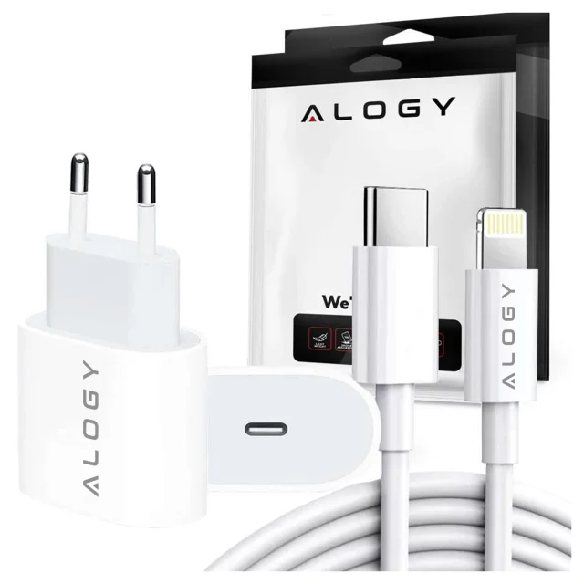 Alogy wall charger fast USB-C PD 20W Lightning cable 1m White