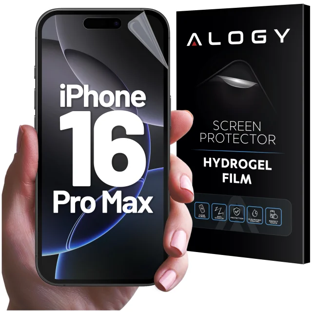 Folia hydrożelowa do Apple iPhone 16 Pro Max – elastyczna ochrona ekranu, samoregeneracja, pełne dopasowanie i wysoka przejrzystość – Alogy Hydrogel Film™