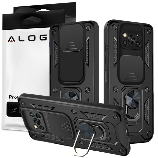 Etui z osłoną aparatu Alogy Camshield Stand Ring do Poco X3 Pro / NFC czarne