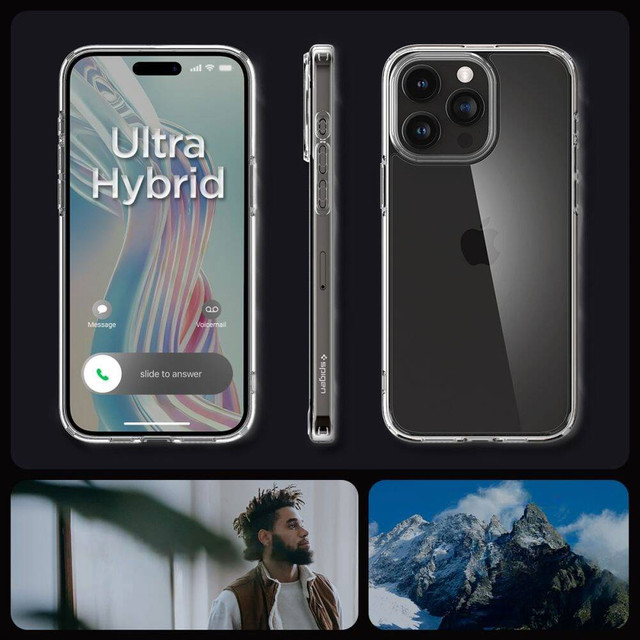 Hülle für iPhone 15 Pro Max Spigen Ultra Hybrid Case, Rückseite, kristallklares Glas