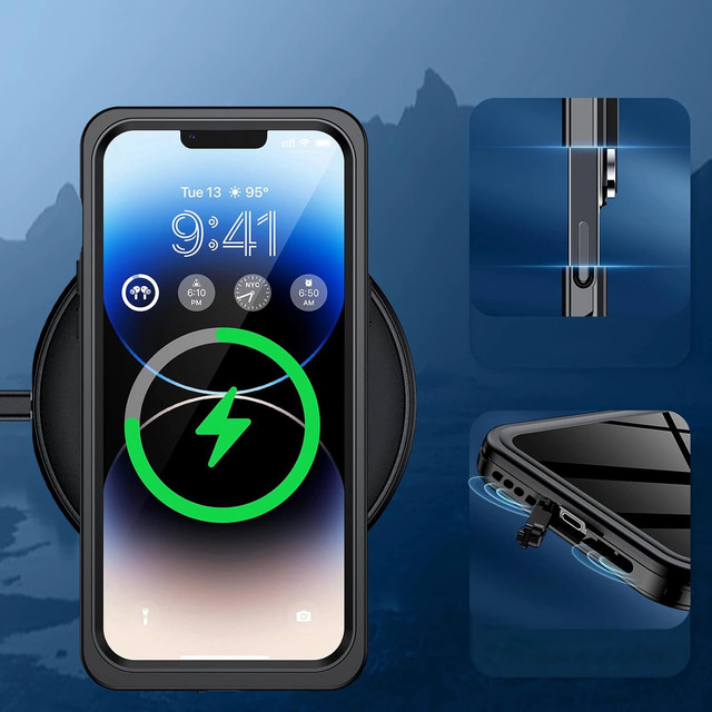 Hülle für iPhone 14, wasserdicht, gepanzert, 360-Grad-Hülle, Hybrid-Kameraobjektivschutz, IP68, wasserdicht, Schwarz