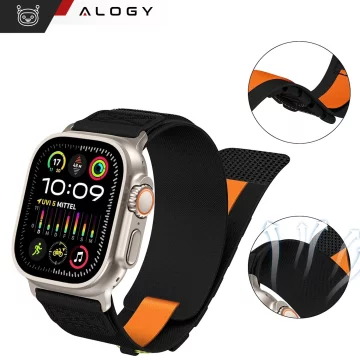 Alogy Nylonarmband mit Klettverschluss für Apple Watch 42/44/45/49 mm Schwarz