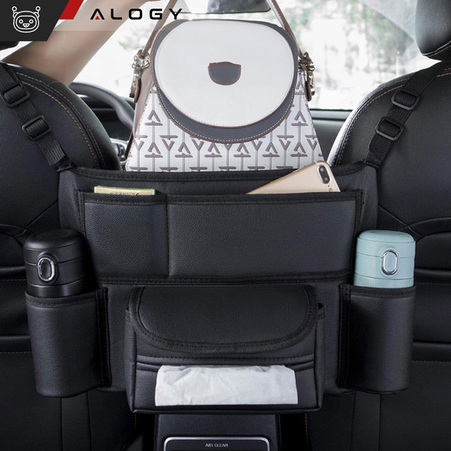 Organizér do auta do auta mezi sedadlo autosedačka Alogy Car držák na pití kapesníčky Black 2x držák na opěrku hlavy