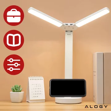 Lamp Alogy double LED desk lamp standing on the desk with a battery school draftsman White