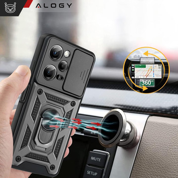 Alogy Camshield Stand Ring Protective Case with Camera Cover for Xiaomi Poco X5 Pro 5G / Redmi Note 12 Pro 5G Black Glass