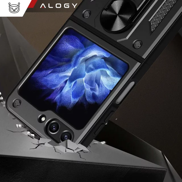 Case for Samsung Galaxy Z Flip 6 Armored Case Stand Ring Finger Ring Cover Alogy Black