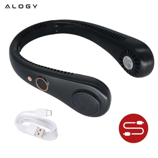 Wiatrak na szyję Alogy BreezeNeck™ mini wentylator cyrkulator powietrza na kark z wyświetlaczem 1500mAh Czarny