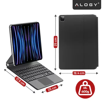 Keyboard Case for Apple iPad Pro 11" 2021/2020 iPad Air 10.9" 2022/2020 iPad Air 11" 2024/2025, Touchpad and LED Backlight, Magnetic Mount, Alogy MagnetKeyboard™ Case – Black