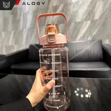 Large bottle for drinking drinks Alogy MotivHydro Motivational measuring cup 2l 2000ml Pink