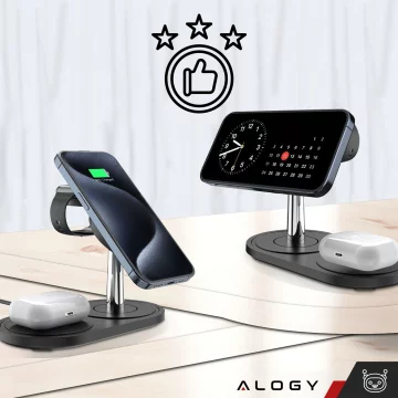 3v1 indukční nabíječka pro telefon hodinky sluchátka Alogy Qi nabíječka pro Apple iPhone Watch AirPods černá