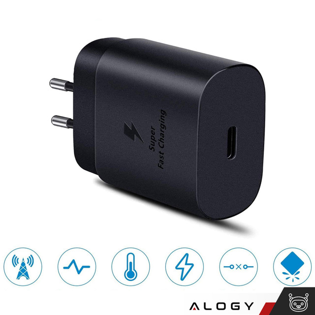 USB-C Type-C PD Premium Fast Wall Charger 25W 3A Type-C Cable 1M Alogy Black