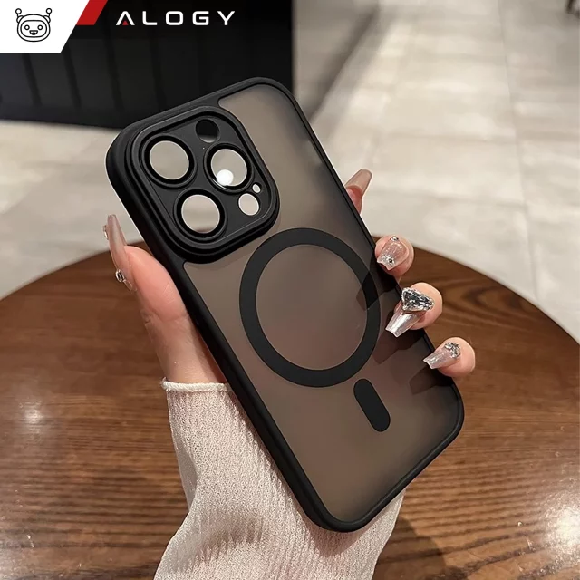 Case for Apple iPhone 15 Pro Max Alogy MagSafe Hybrid Matte Case matte cover with lens protection black Glass