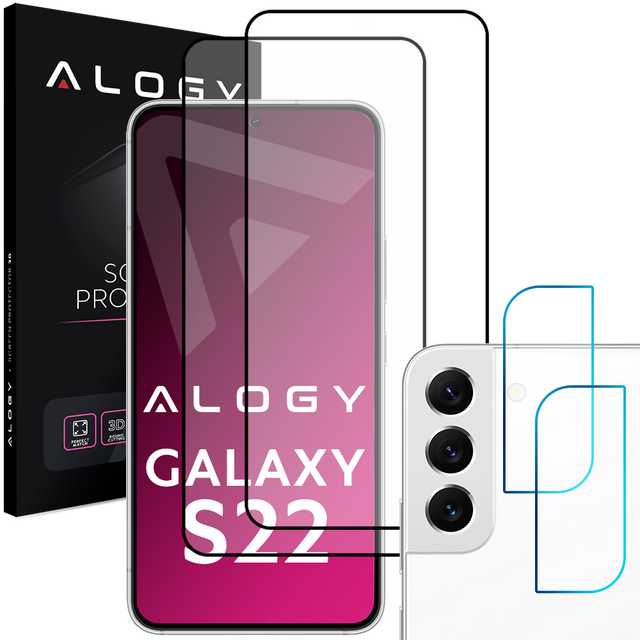 2x Szkło Alogy Full Glue FC + 2x Szkło na obiektyw kamerę do Samsung Galaxy S22
