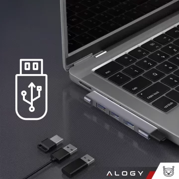HUB splitter Alogy Adaptér pro počítačový notebook s USB-C na 3x USB-A 2.0 1x USB-A 3.0 šedý